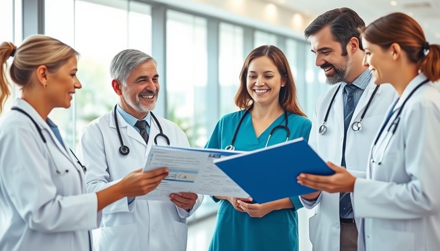 Healthcare professionals discussing AI interoperability in modern office.