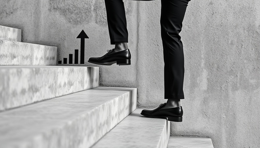 Business concept image of a businessman stepping down stairs with graph.