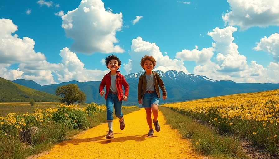 AI transformations in cinema: vibrant cinematic scene on a yellow brick road under a bright sky.