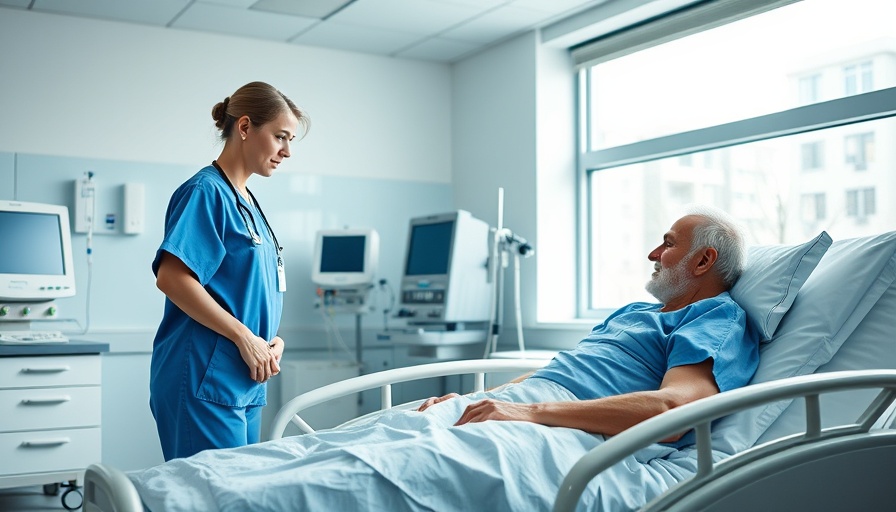 Nurse assisting patient in hospital room, discussing sepsis care.