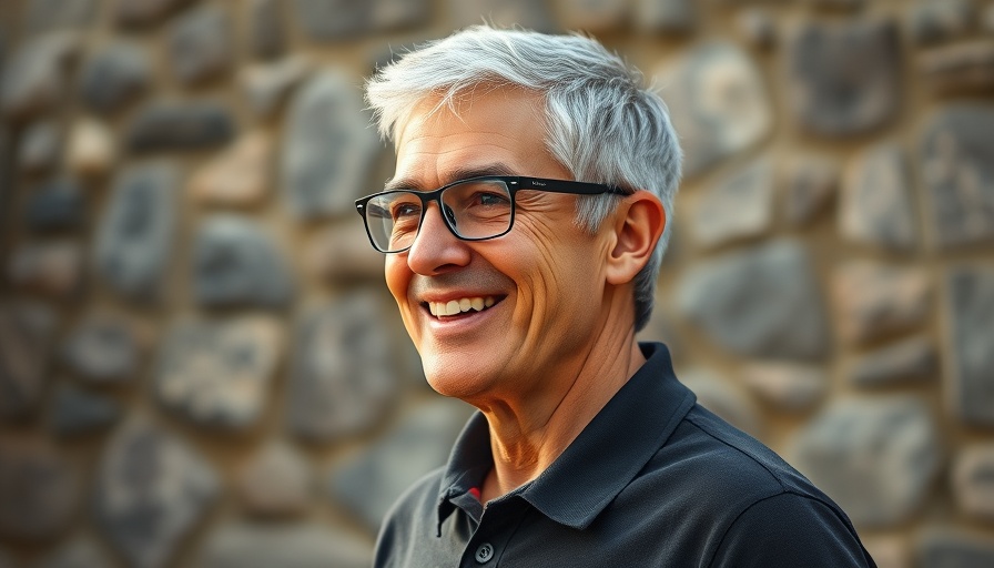 Smiling mature man with glasses in outdoor setting, Apple AI innovation