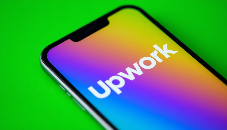Upwork logo on phone screen, vibrant green background.
