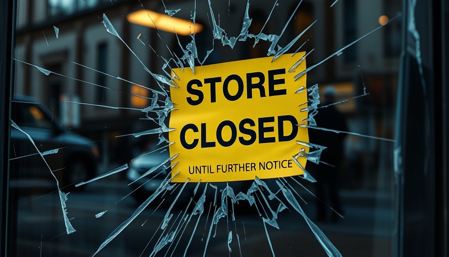 Shattered window with 'Store Closed' sign, urban scene.
