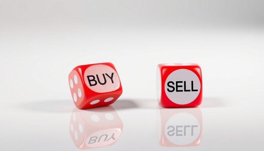 Red dice with 'BUY' and 'SELL' text representing DOJ divestiture requirement.