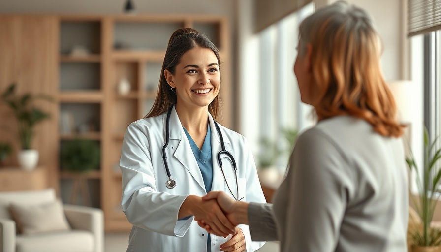 AI in clinical trials: Doctor engaging with patients in a modern office.