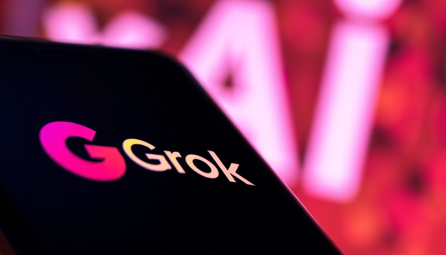 Smartphone with Grok logo, focus on xAI branding, related to executive departures.