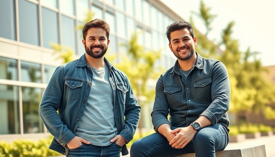 Two men at Treeline Biosciences focusing on cancer drug development outdoors.