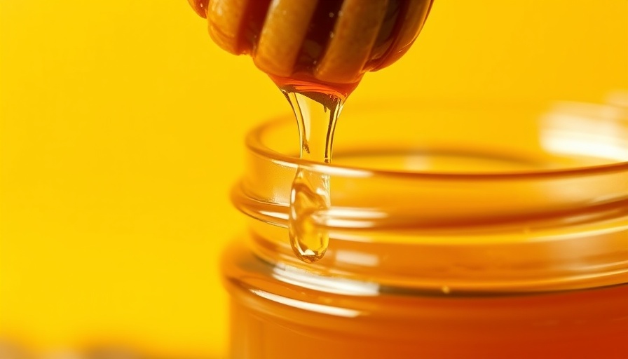 Honey dripping into jar against yellow background, AI-powered honeypots healthcare cybersecurity.