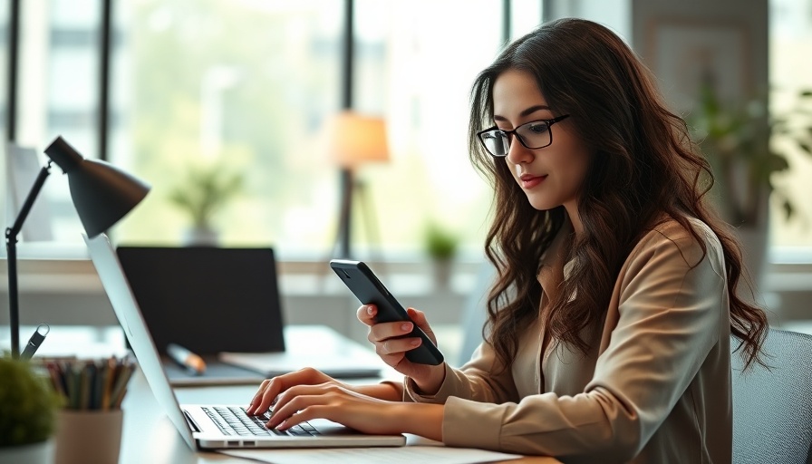 AI Equipped Professional multitasking in modern office setting.
