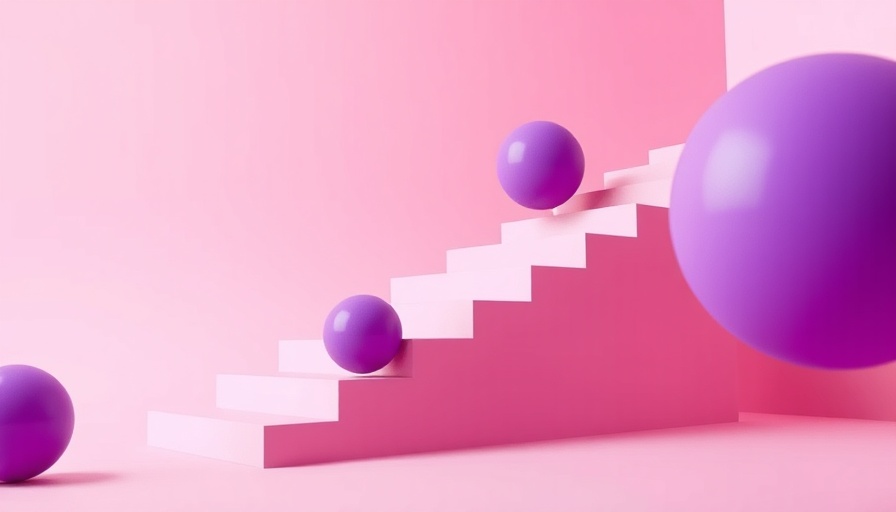 Surreal design with purple spheres and pink staircase for designing memorable experiences.