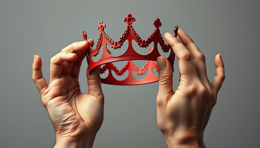 Hands holding a crown, symbolizing corporate compliance challenges, line drawing.
