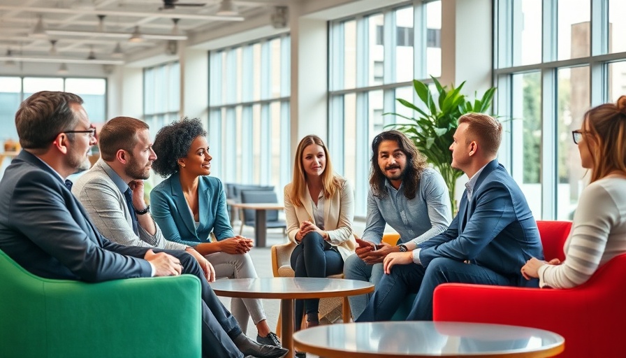 Diverse group discussion on skills shortages in modern office setting