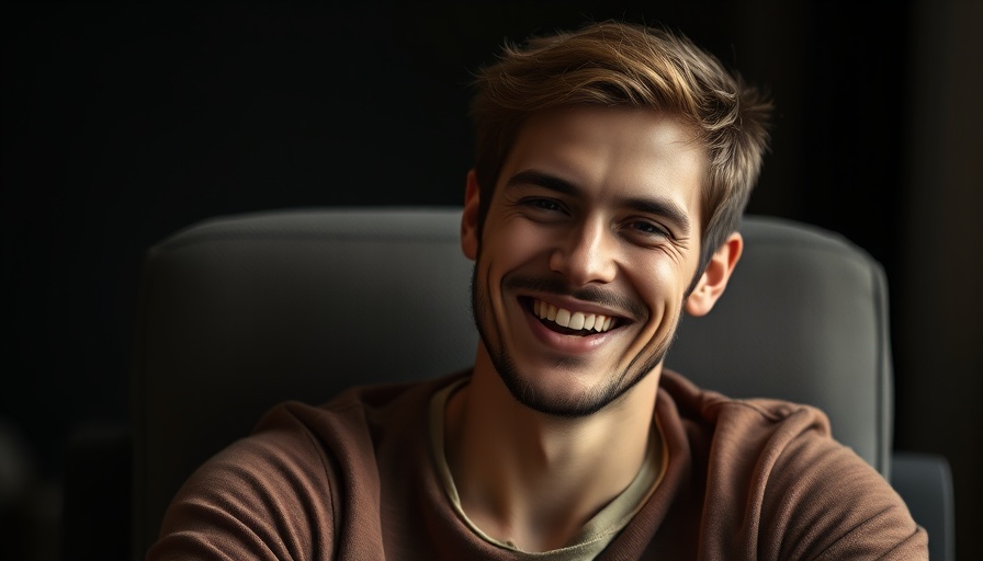 Warmly smiling young man portrait for Drew Davis Crippling Hot Sauce.