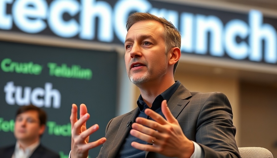 Engaged speaker at TechCrunch event discussing technology.