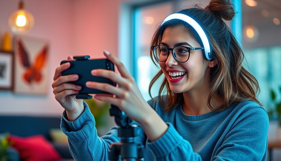 Content creator using smartphone and ring light for business trust