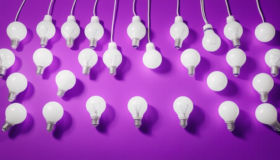 White light bulbs on purple background representing small business innovation.