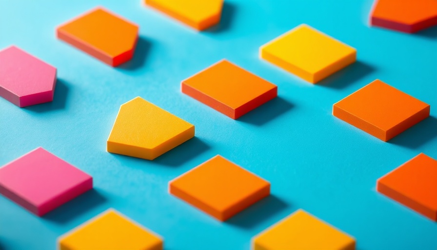 Colorful geometric shapes in orderly arrangement, social impact strategy in technology concept.