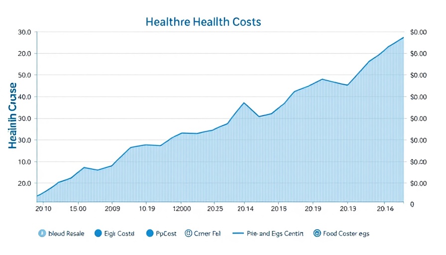Line graph illustrating rising healthcare costs compared to food and eggs.
