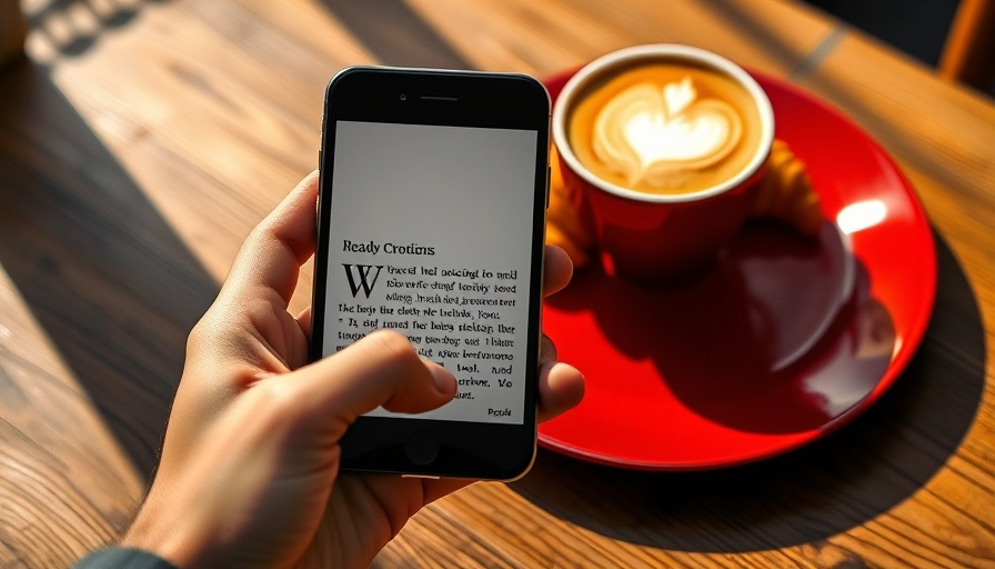 Smartphone app for quick learning with latte and croissant.