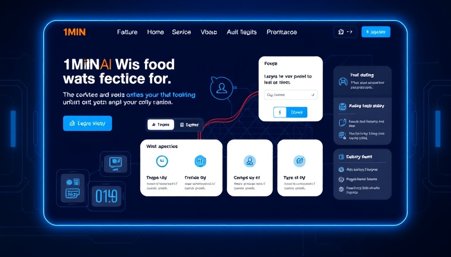 1MIN AI workflow optimization tool with dark blue interface and tech design.