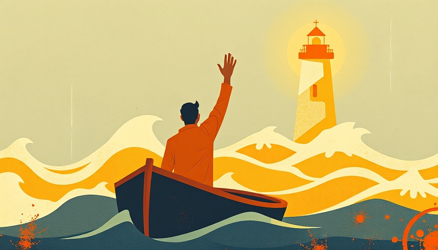Abstract illustration of navigating waves with lighthouse guiding for supporting entrepreneurs for economic stability.