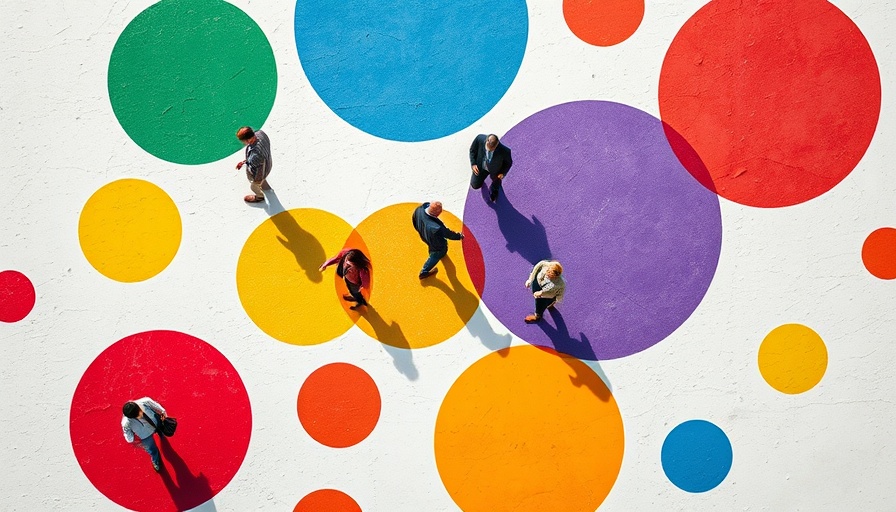 Abstract illustration of real-world connection in a digital age with colorful circles.