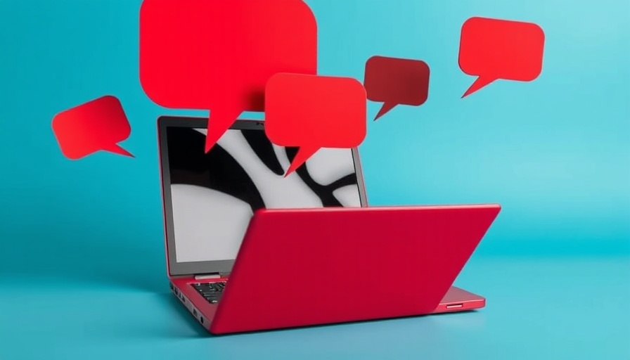 Red laptop and speech bubbles on blue background illustrating email list cleaning strategies.