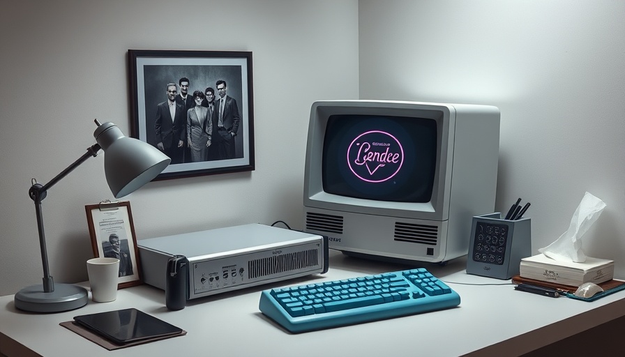 Retro computer setup at desk referencing a fictional company, exploring severance procedure for a better salary.