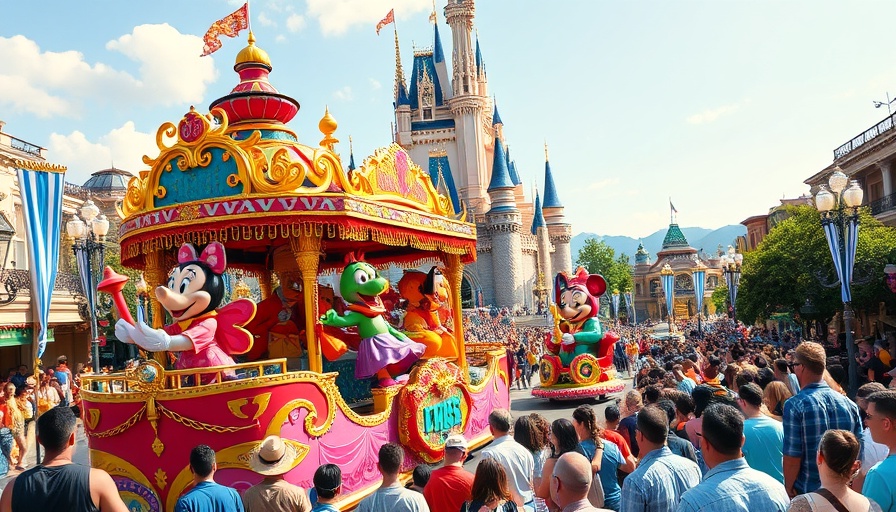 Disney Bubble theme park experience with colorful parade and castle.