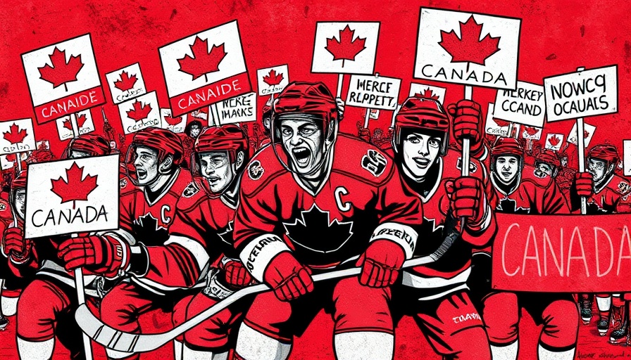 Vibrant collage of hockey and protest art for Elbows Up marketing.