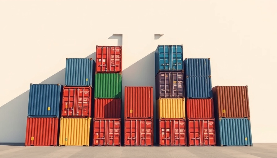 Colorful stacked shipping containers forming an arrow.
