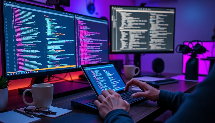 Modern workspace using Microsoft Visual Studio Pro on multiple screens.