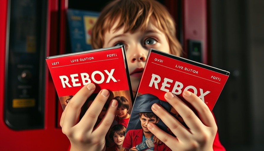 Hands holding Redbox DVD cases near vending machine.