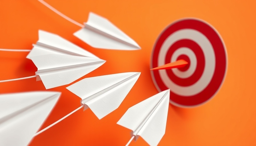White paper planes with a red lead plane aim at a target, unified business mission concept.