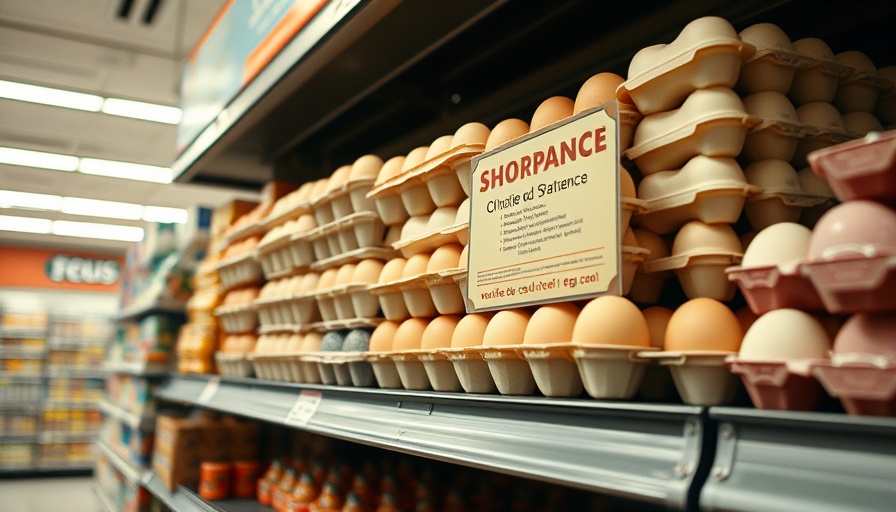 Egg shortage notice on shelf, Federal Reserve Rate Cuts context.