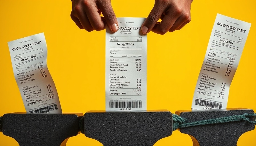 Receipts tied to anvils illustrating tariff surcharges.