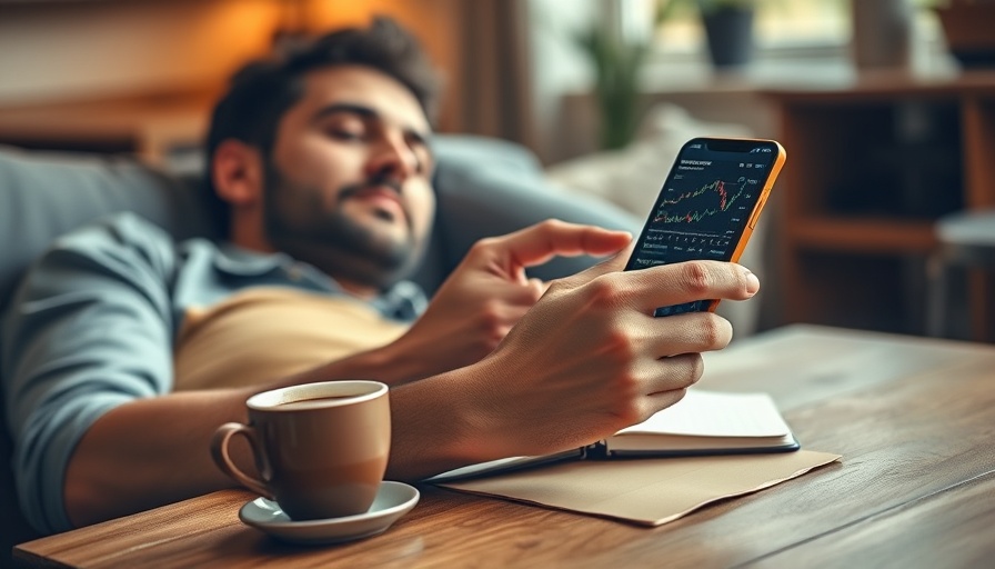 Person checking stock data on phone in cozy setting, investing with your values.