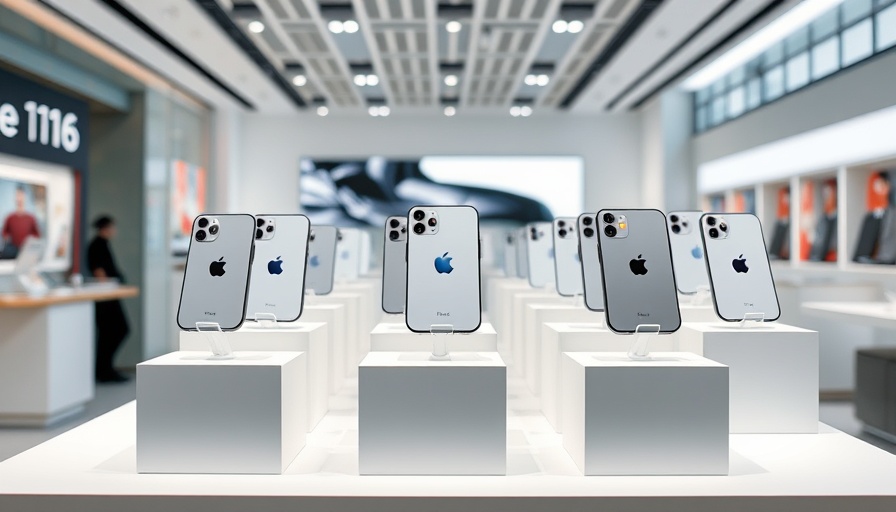 iPhone 16 models on display in a modern store discussing U.S. production impact.