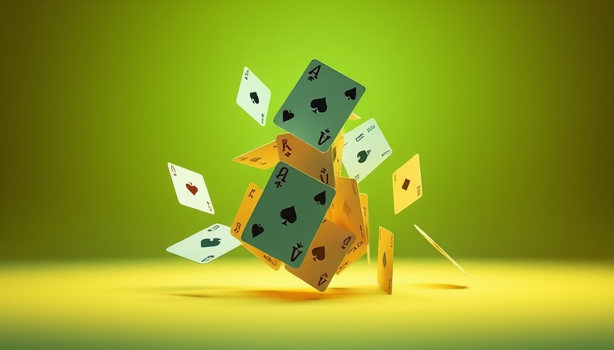 Futuristic card house, symbolizing business resilience.