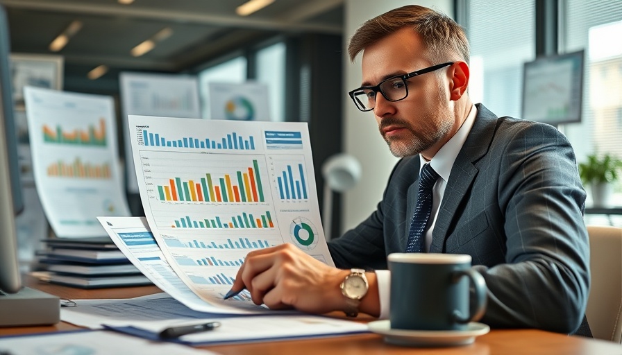 Business owner analyzing data on a computer screen in an office.