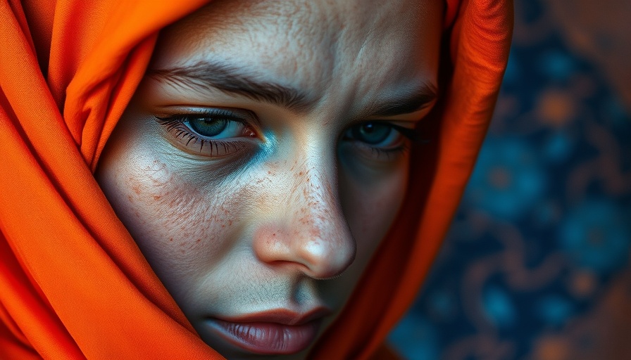 Surreal close-up of a person in blue and orange light, solving problems at midnight.