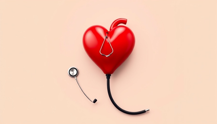 Red heart with a stethoscope, AI+EQ in healthcare.