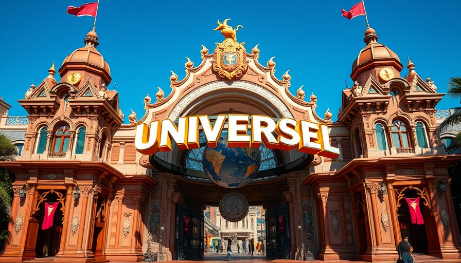 Universal Epic Universe theme park entrance, featuring vibrant and intricate design.
