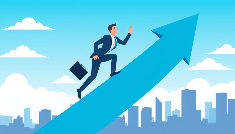 Determined businessperson climbing upward arrow for founder branding.