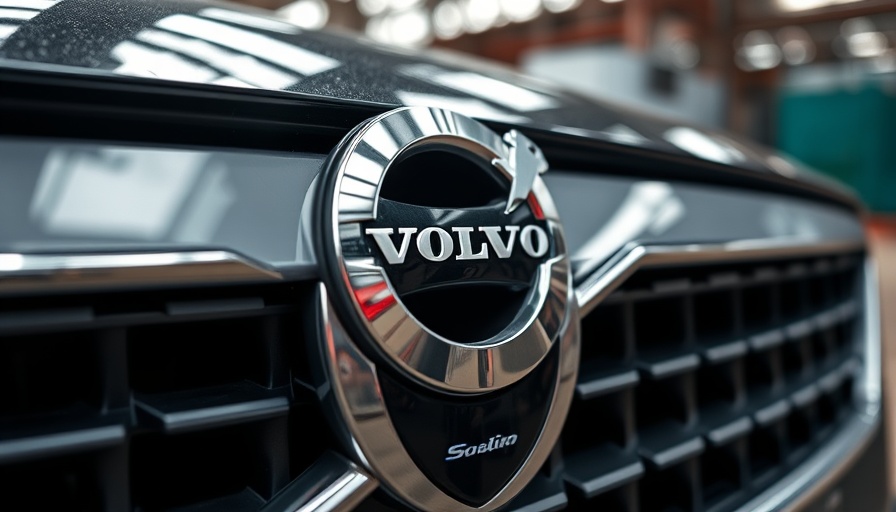 Close-up of Volvo emblem on a car grille.