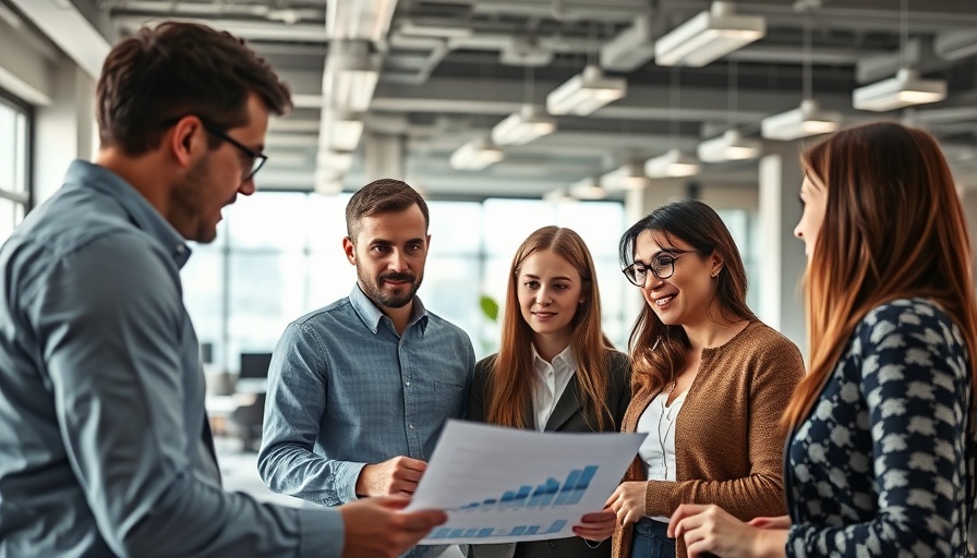 Professionals discussing data in modern office for startup PR