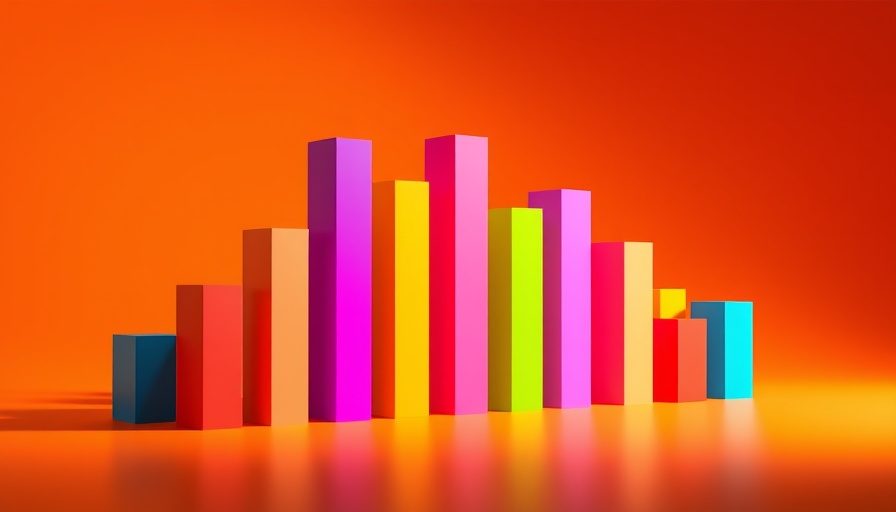 Colorful 3D bar chart on orange background for partnerships with startups.