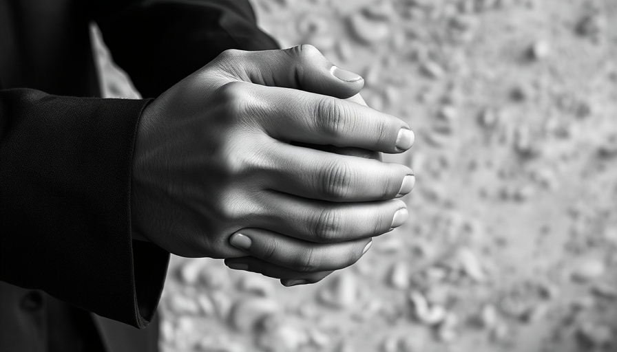 Close-up of clasped hands symbolizing unity in black and white image.
