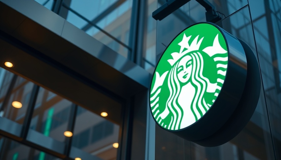 Illuminated Starbucks logo sign on modern building exterior.