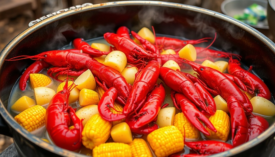 Delicious seafood boil with crawfish, corn, and potatoes - Angry Crab Shack Franchise Opportunities.